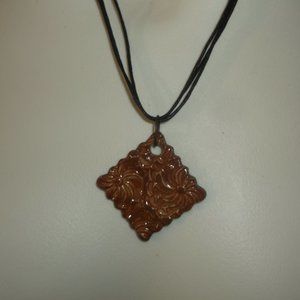 Square Brown Swirls Ceramic Pendant Handcrafted